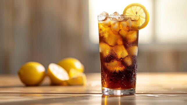 iced lemon tea with space area for text. national iced tea day