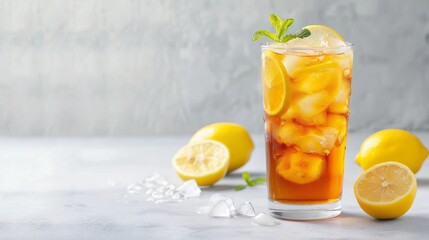 iced lemon tea with space area for text. national iced tea day