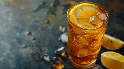 iced lemon tea with space area for text. national iced tea day