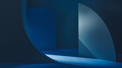 Harmonious convergence of shapes and shadows in a minimalist abstract scene against a backdrop of midnight blue.