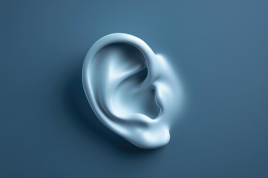 3d model of a white ear on blue background