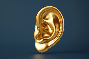 3d model of a golden ear on blue background