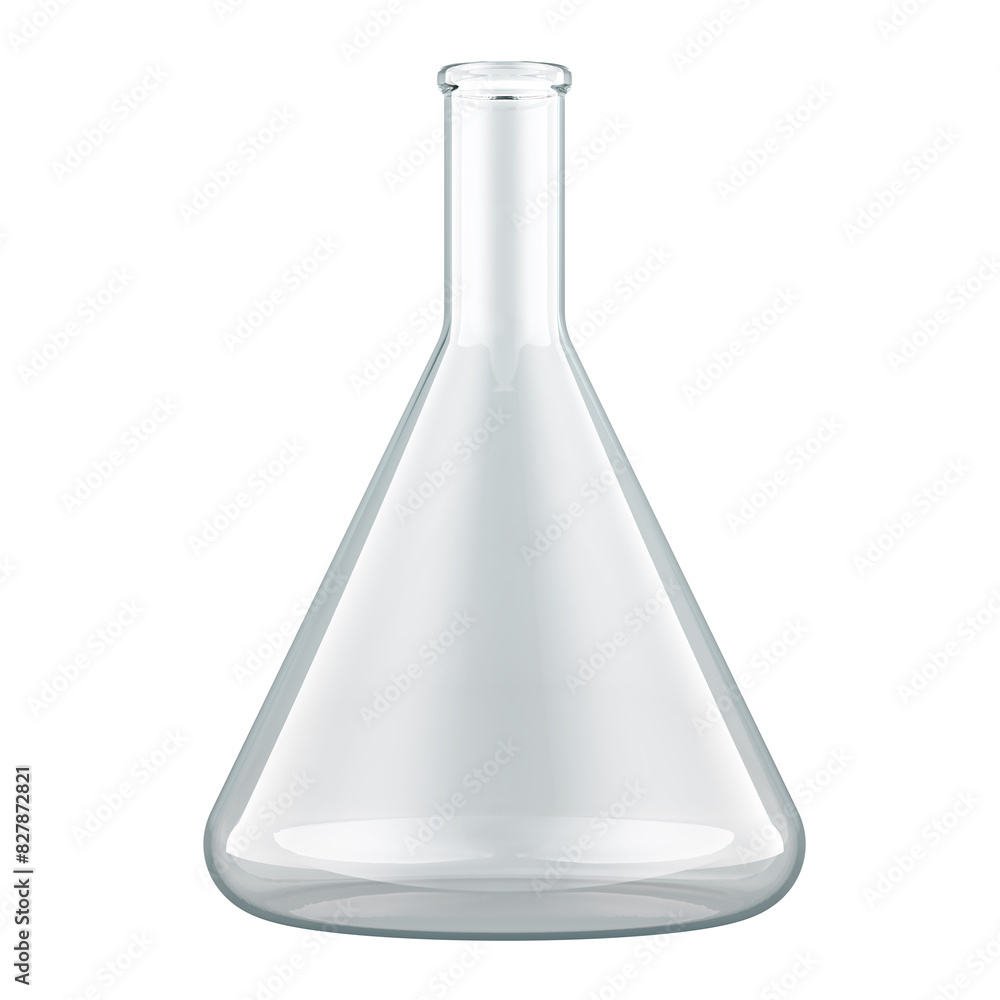 Poster empty conical flask, chemistry laboratory glassware. 3d rendering isolated on transparent background