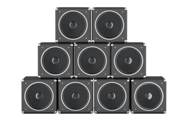 Heap of loudspeakers, 3D rendering isolated on transparent background