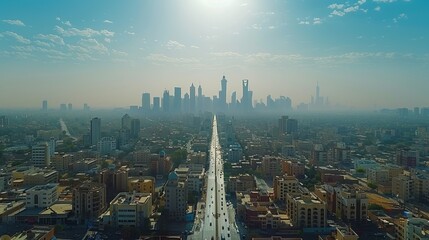 Aerial panorama of downtown Riyadh, Saudi Arabia.