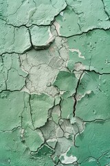 Obraz premium Photo from above of a solid color ground with a pronounced impact-induced collapse and extensive cracking, isolated on a solid green background.