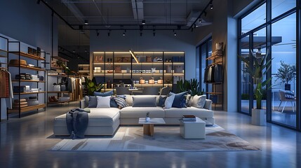 Retail store designed with smart home technology for lighting and temperature control, realistic interior design - Powered by Adobe
