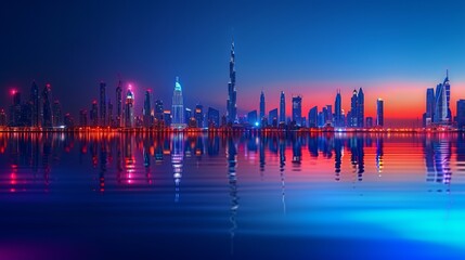 Fototapeta premium Amazing nighttime skyline of downtown Dubai, United Arab Emirates.
