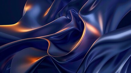 Dynamic energy of minimalist design expressed through bold contrasts and fluid shapes on a dark blue canvas.