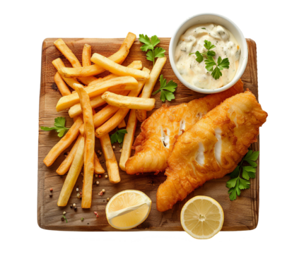 Fish and fries isolated on transparent background