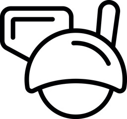 Simple black and white line art of a stylized protective helmet with shield symbol