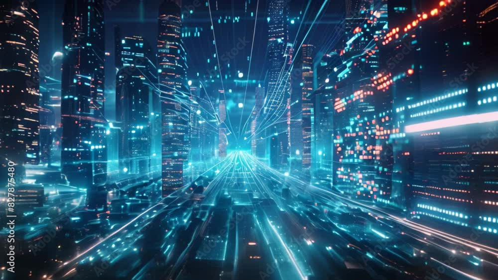 Poster a city illuminated by neon lights, creating a vibrant and energetic skyline brimming with color and 