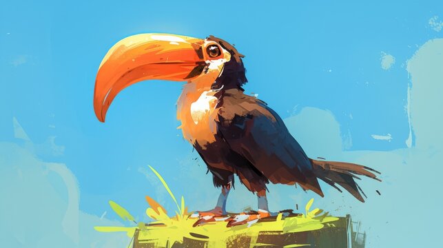 orange beak toucan bird standing on grass clip art preview