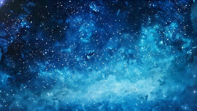A depiction of a night sky filled with twinkling stars in a painting, A dreamy interpretation of a starry night sky with shades of blue and twinkling stars against a midnight blue background