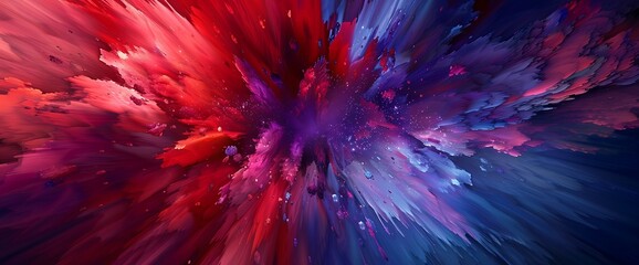 An abstract explosion of contrasting red, blue, and purple hues blending seamlessly into a hypnotic background.
