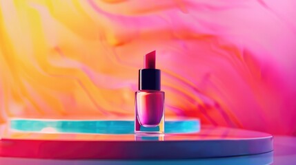 Conceptual image featuring a nail polish bottle against a vibrant backdrop symbolizing hand care and makeup