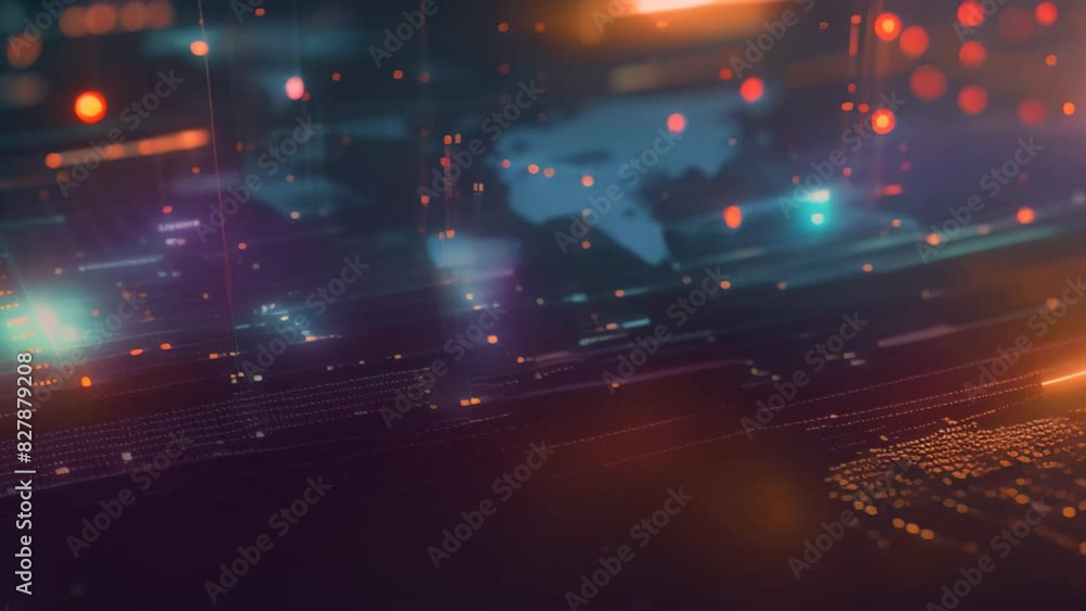Poster computer screen displaying a world map for data analytics and research purposes, a dynamic infograph