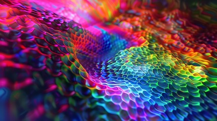 Obraz premium A vivid digital hexagon abstract background, reminiscent of a psychedelic trip, with colors swirling and blending seamlessly.