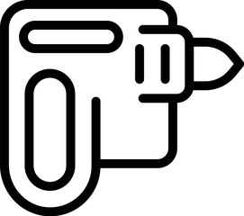 Simplistic line drawing of a power drill icon, isolated on a white background, in black and white