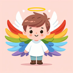 Fototapeta premium Baby angel with rainbow wings.