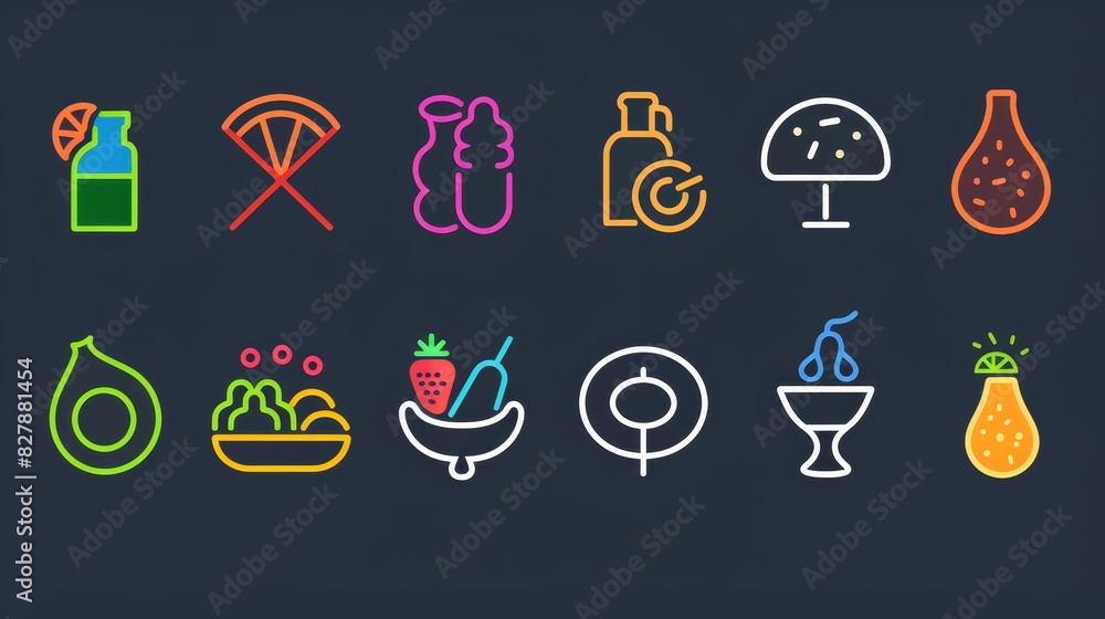 Poster collection of stylized icon graphics, each representing different items and concepts