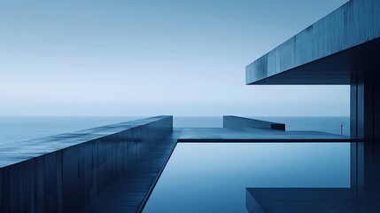 A study in simplicity, with minimalist shapes and shades blending seamlessly against a backdrop of deep blue.