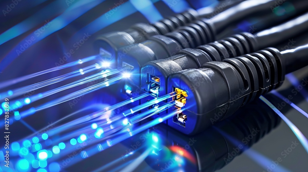 Poster internet connection with optical fiber, representing the concept of fast internet.