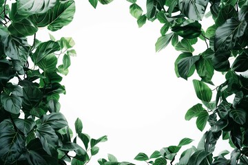 Naklejka premium Lush green leaves forming a natural frame on a white background beautifully arranged
