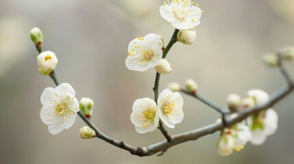 Early spring white plum blossom with shallow depth of field