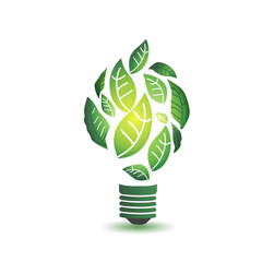 Logo, green lightbulb with leaf in the middle, white background, vector graphic design, simple, minimalistic style, modern logo, green and creme color palette. Generated AI.
