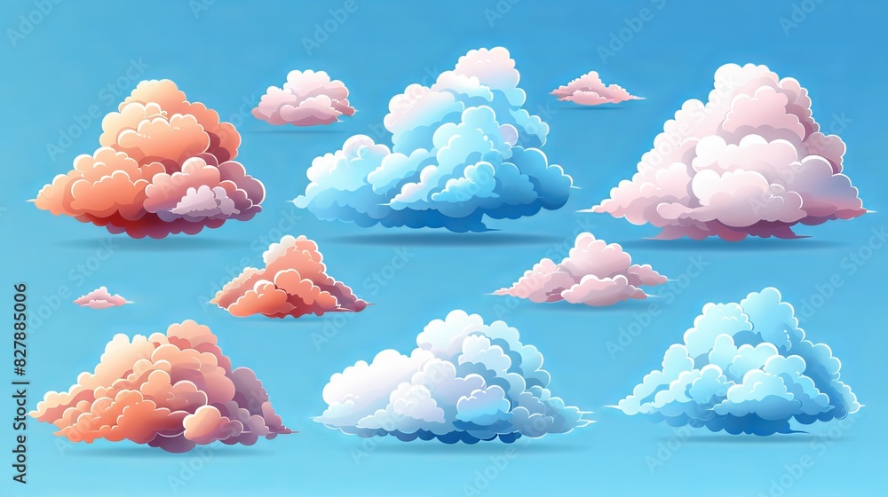Poster multiple cloud symbol vector illustration, including 2d and 3d clouds, illustrating multi-cloud data