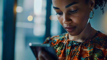 woman using her smartphone in the office, answering work messages