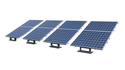 Solar panels isolated on transparent background. Alternative and renewable energy technology, environment ecology, electricity and power generator, photovoltaic blue, clean