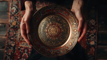 Ramadan decorative plate adorned with intricate patterns and motifs, showcasing craftsmanship and culture.