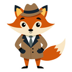  fox cartoon character, fox dressed as a detective, hand draw 