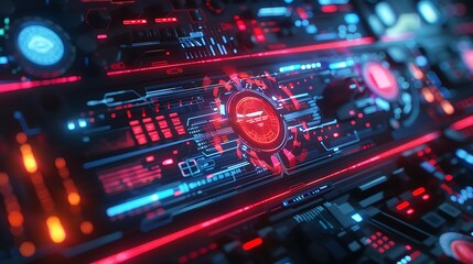 Obraz premium Immersive Innovation: Illuminated Tech Interface Captures the Essence of Futuristic Technology, Evoking Wonder and Discovery in the Digital Age