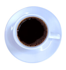 Top view of isolated mug of black coffee 
