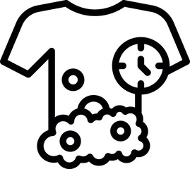 Black and white vector graphic of a tshirt with laundry care symbols