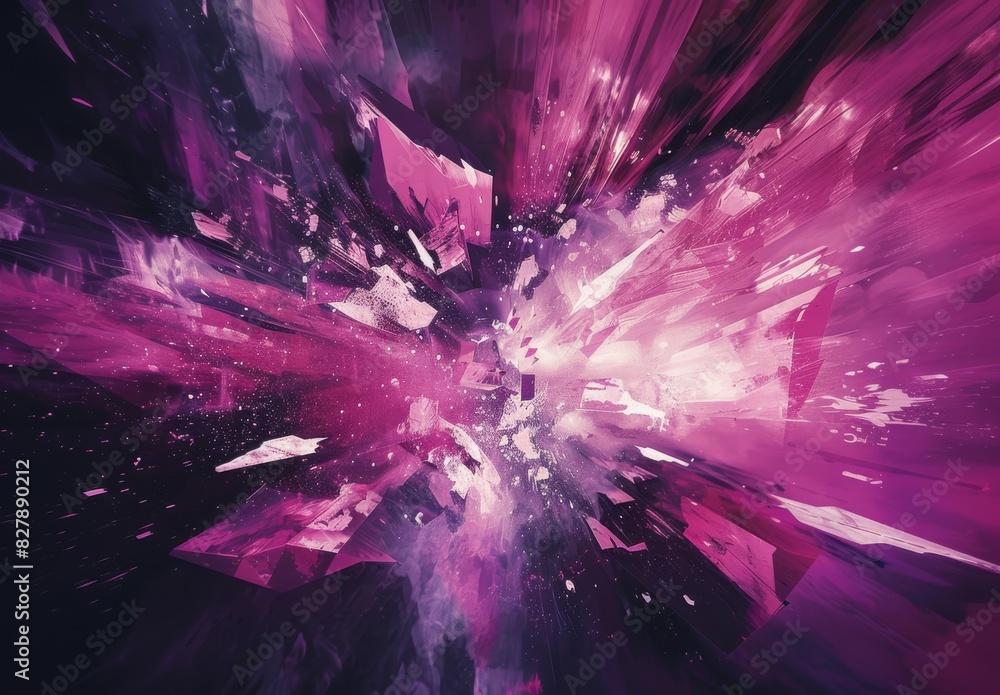 Poster visual representation of an abstract digital glitch art explosion