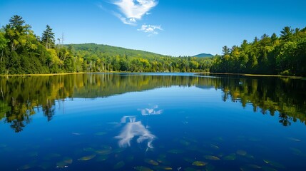 Obraz premium lake, water, sky, landscape, nature, river, reflection, blue, summer, forest, tree, trees, clouds, green, outdoors, pond, cloud, park, sun, beautiful, tranquil, spring, scene, grass, panorama