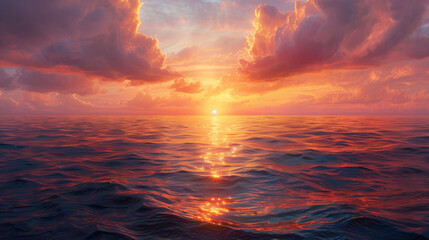 A painting of a sunrise over a calm sea, representing hope and tranquility