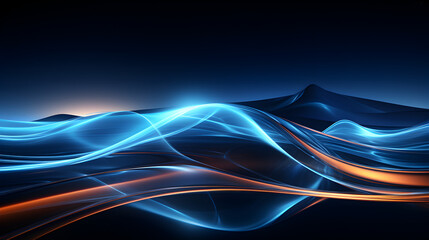 The blue neon wave line background exudes a dark, moody ambiance, with glowing, futuristic elements that create a sleek, abstract, and vibrant atmosphere