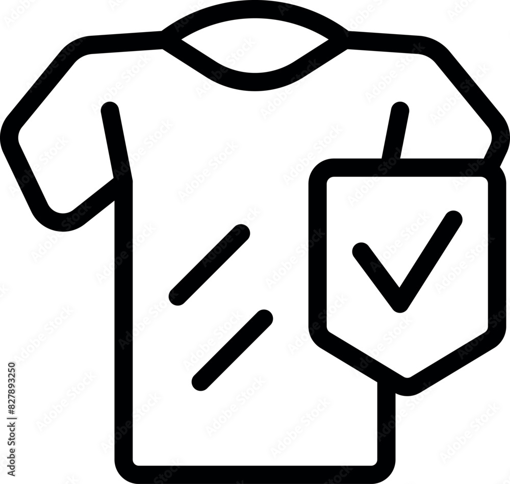 Poster vector outline of a tshirt with an integrated check mark shield, symbolizing quality or approval
