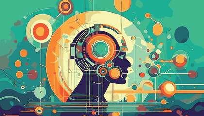 Obraz premium Digital Nexus: Abstract Fusion of Mind and Machine