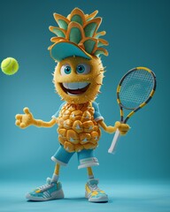 vector illustration of cute pineapple mascot character playing tennis