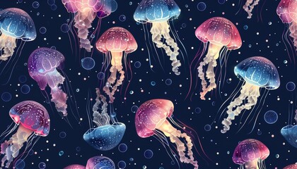 silhouette of the underwater world with jellyfish