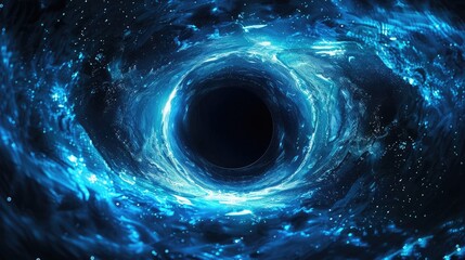 abstract blue glowing background with circular portal, black space in the center, futuristic...