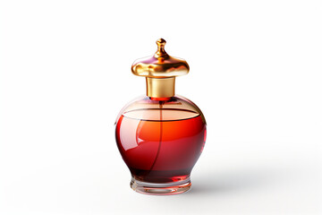 Elegant Perfume Bottle with Red Liquid on White Background with Copy Space