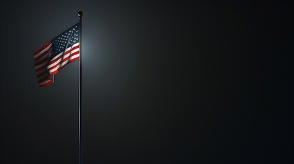 Backlit American flag flying on pole with copy space : Generative AI - Powered by Adobe