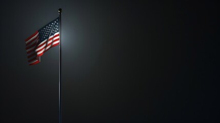 Backlit American flag flying on pole with copy space : Generative AI